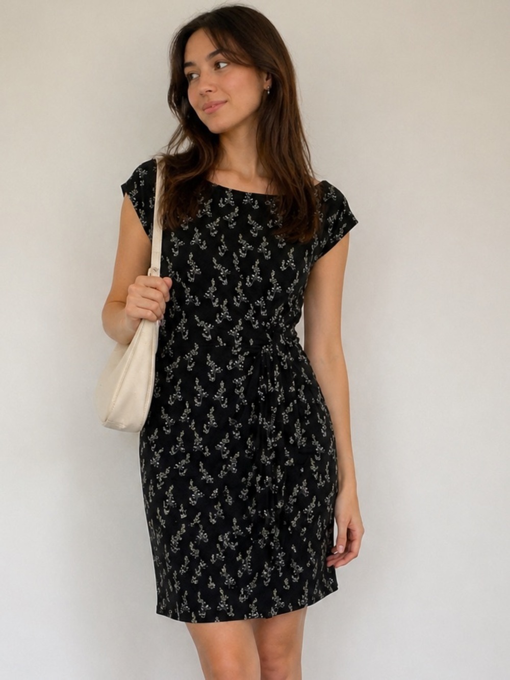 Ann Taylor LOFT Floral Sleeveless Dress Size Large Women's Black white Spring